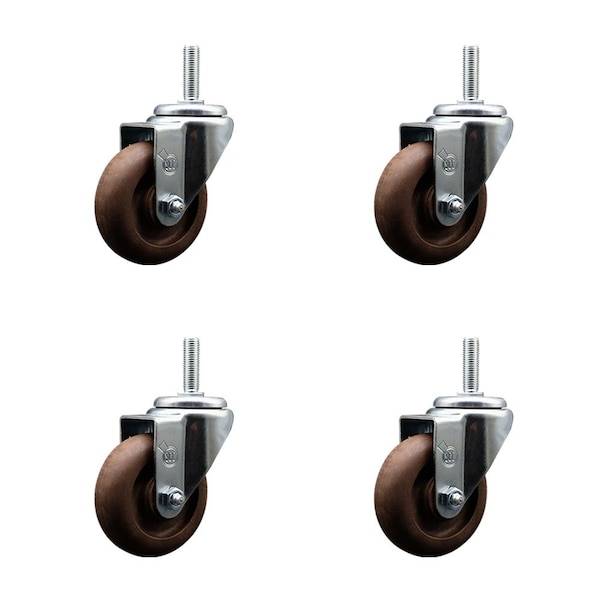 35 Inch High Temp Glass Filled Nylon Wheel Swivel 34 Inch Threaded Stem Caster Set